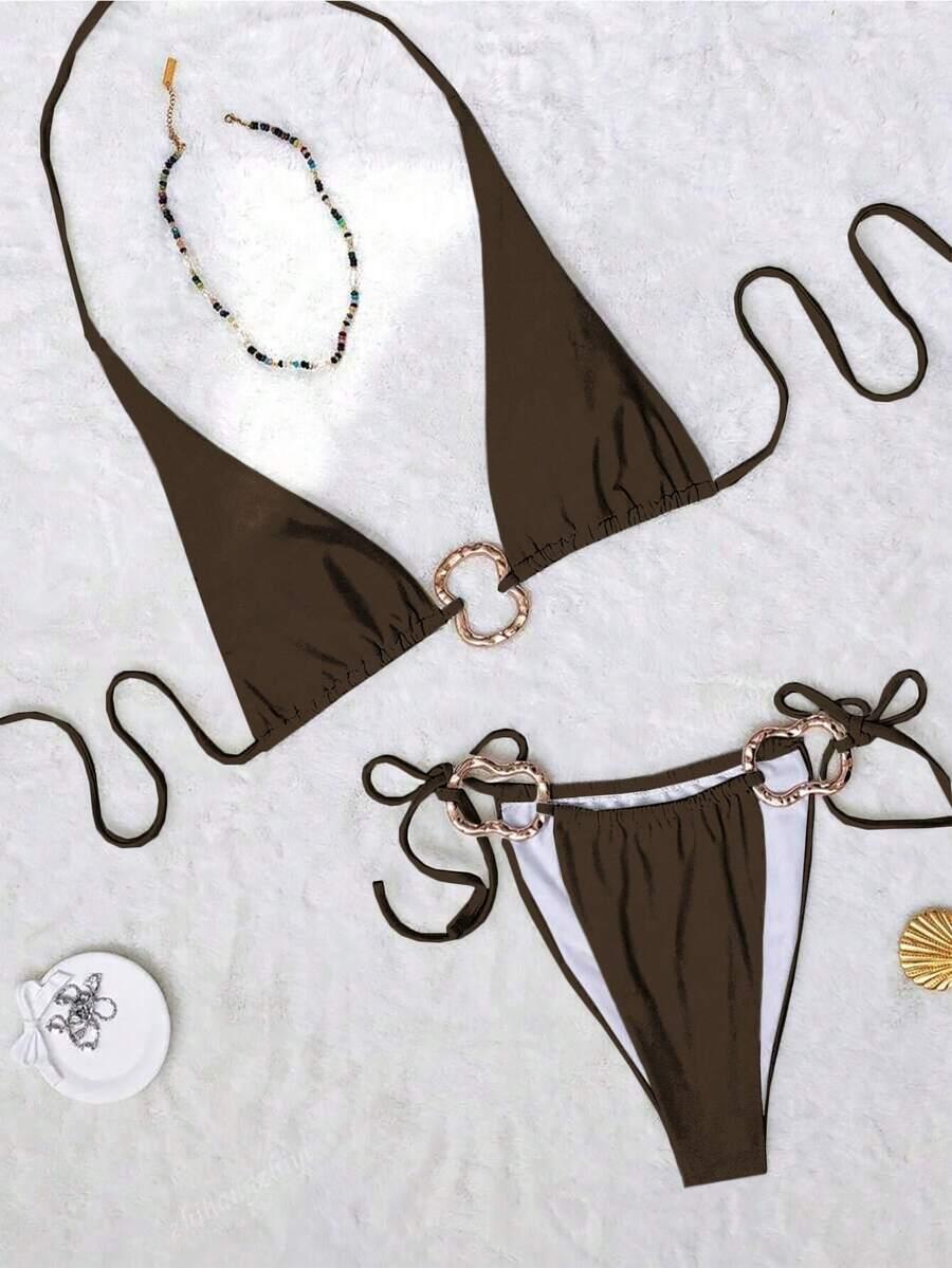brązowy dół od bikini wiązanie