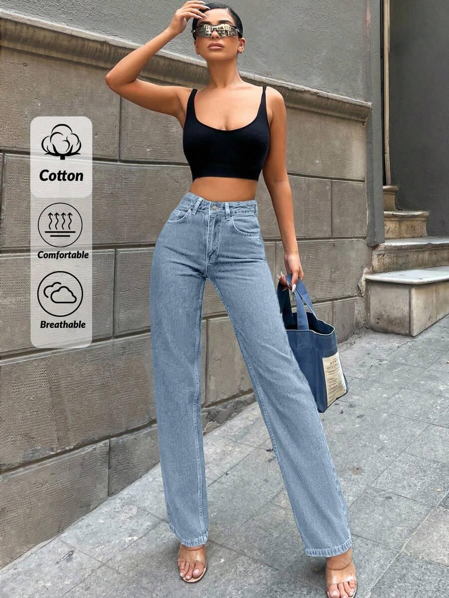 NIEBIESKIE SPODNIE JEANS PROSTA NOGAWKA 