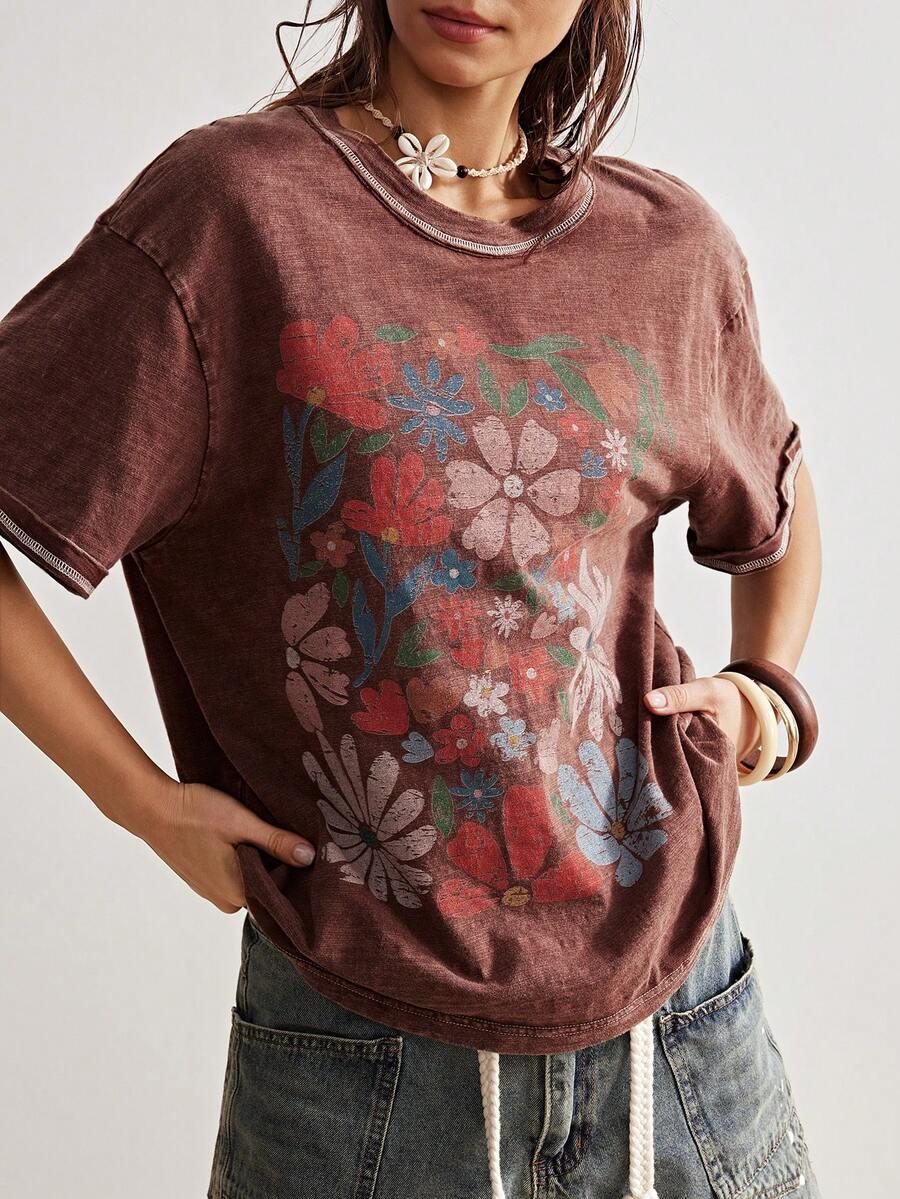 brązowy t-shirt print