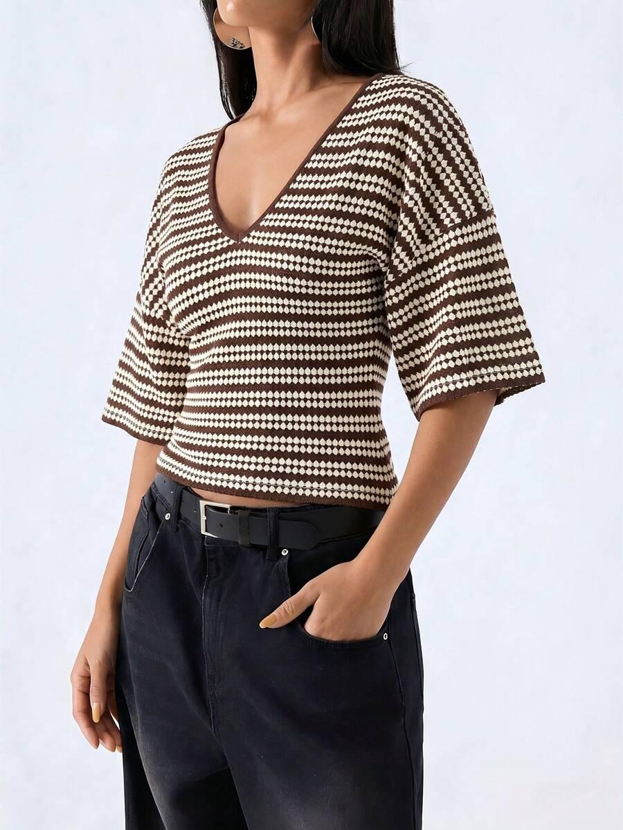 bluzka z krótkim rękawem v-neck