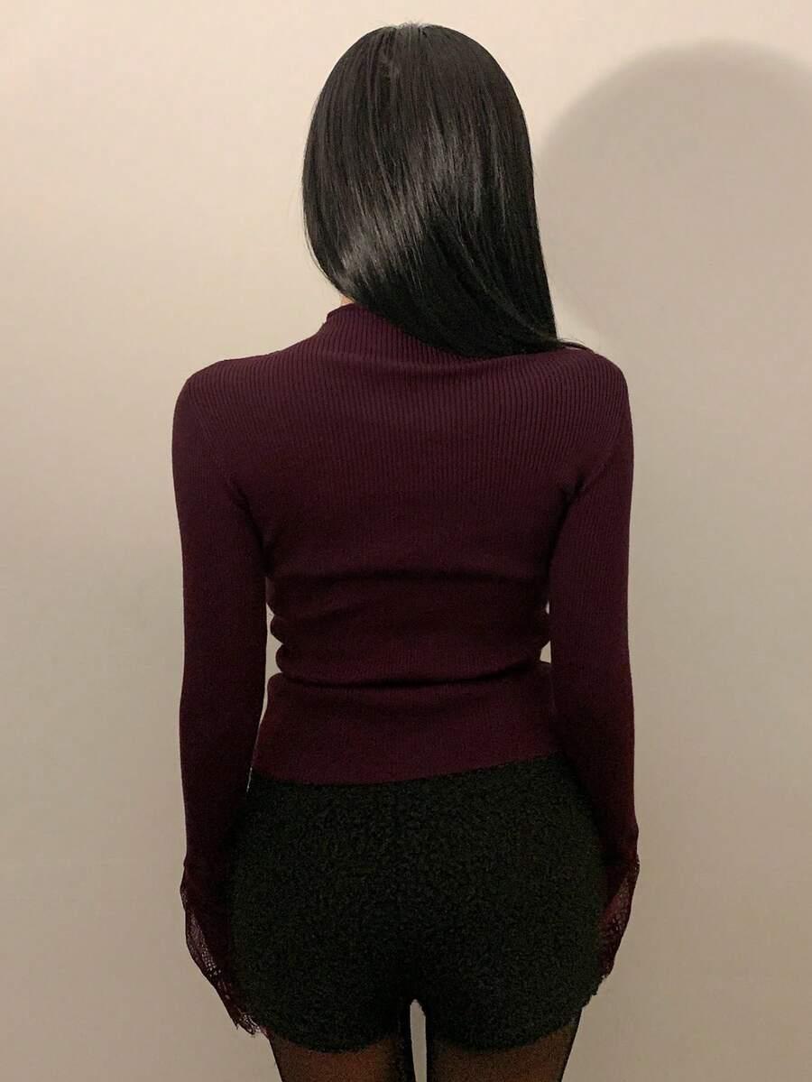 BORDOWY DZIANINOWY SWETER 