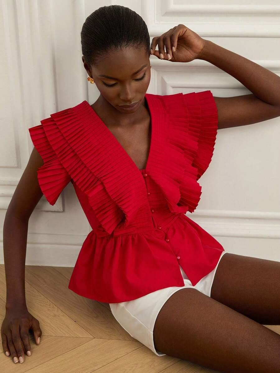 CZERWONA BLUZKA V-NECK