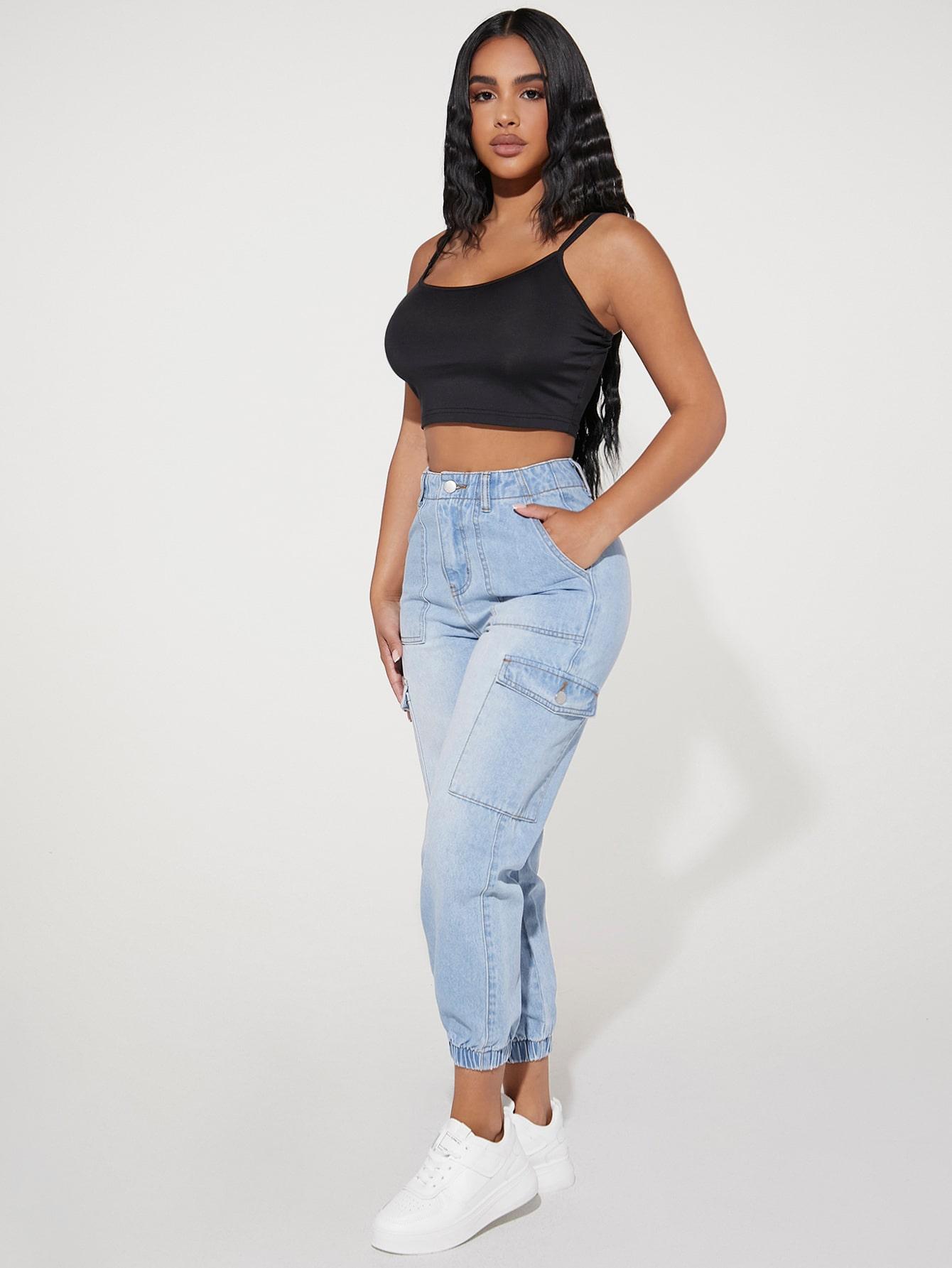 niebieskie spodnie jeans bojówki