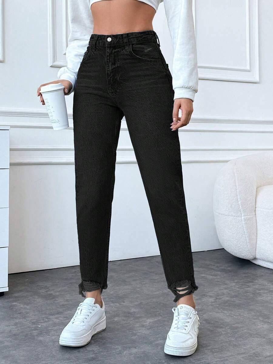 CZARNE MOM JEANS