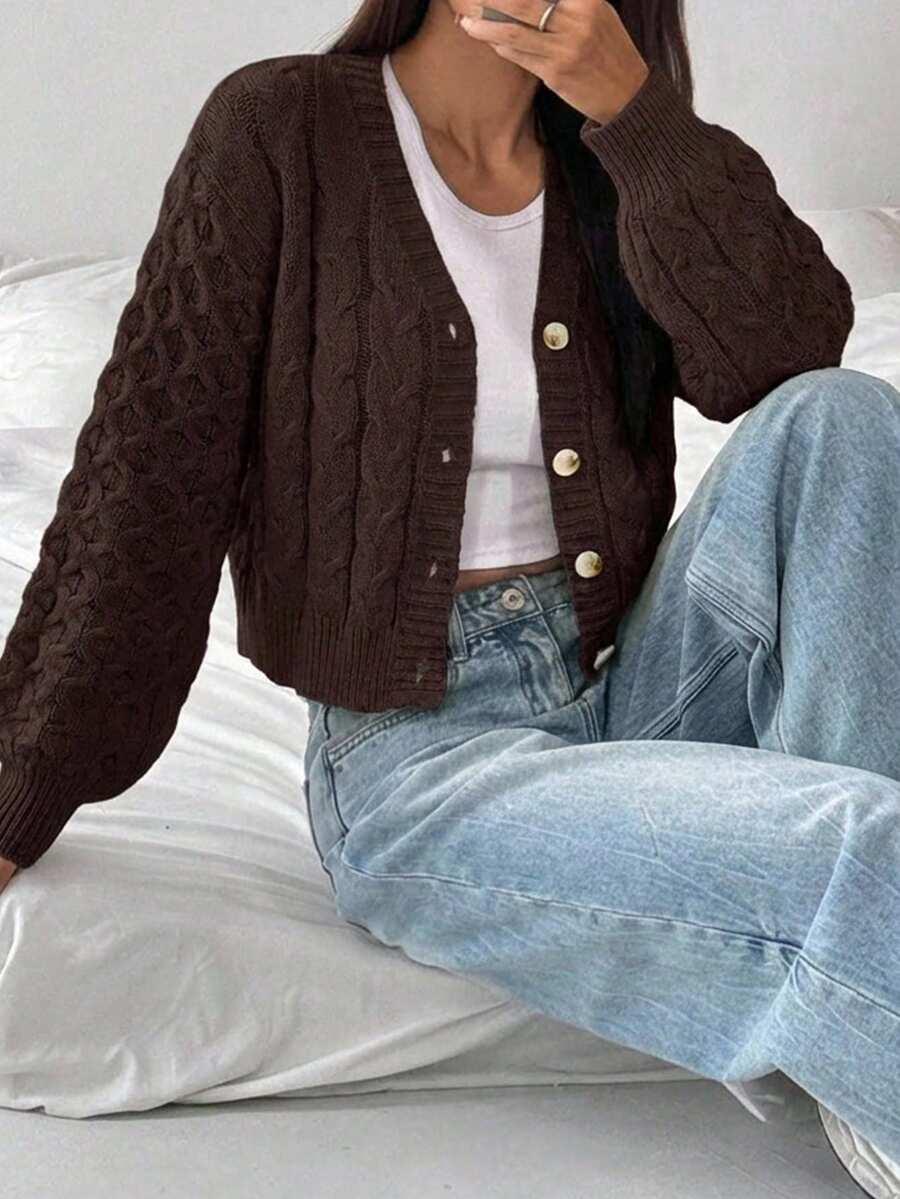 BRĄZOWY SWETER GUZIKI