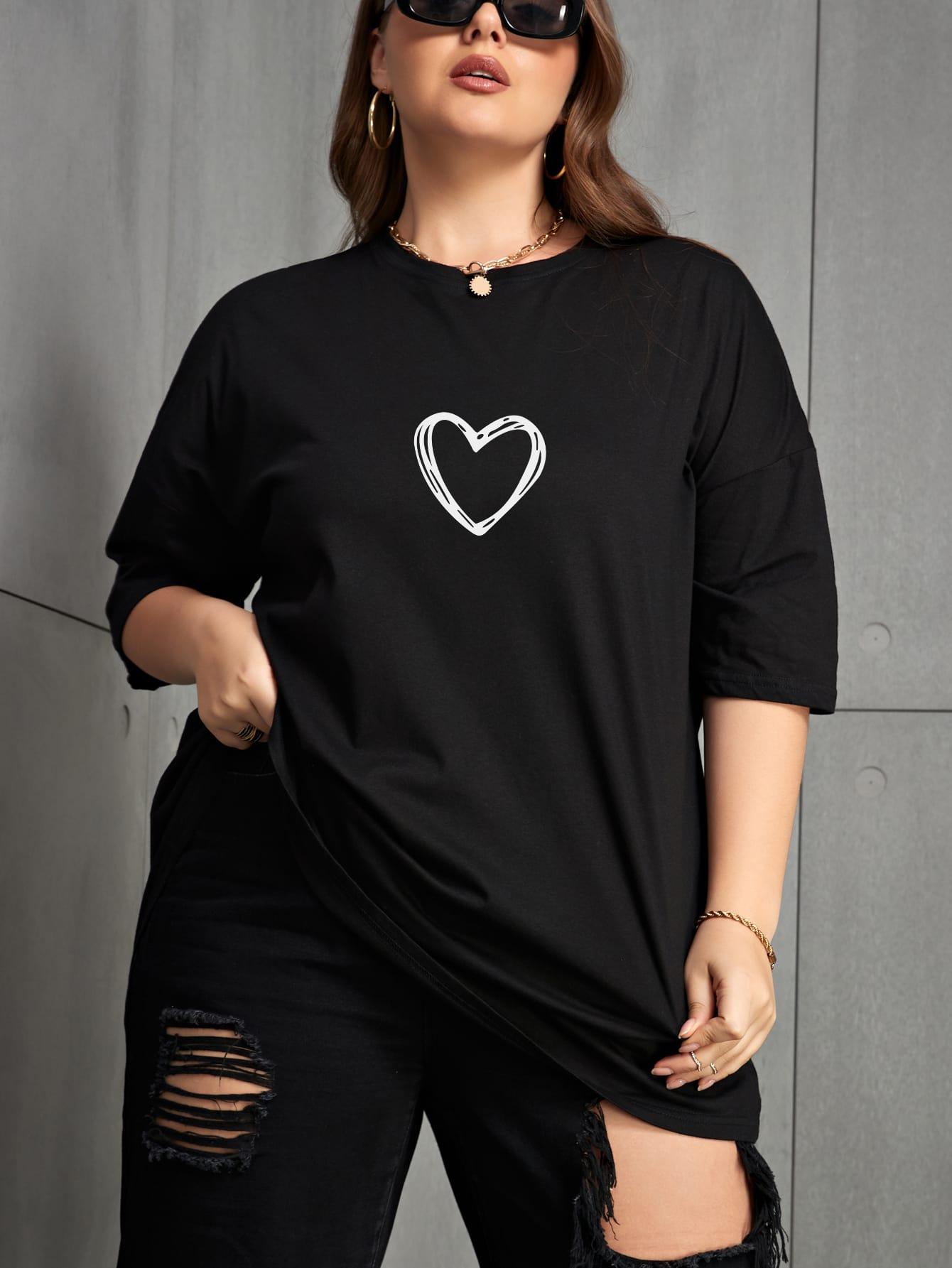 czarny t-shirt nadruk serce