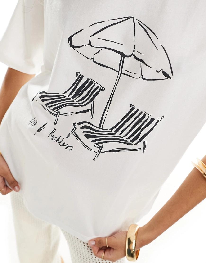 biały bawełniany t-shirt overszie print