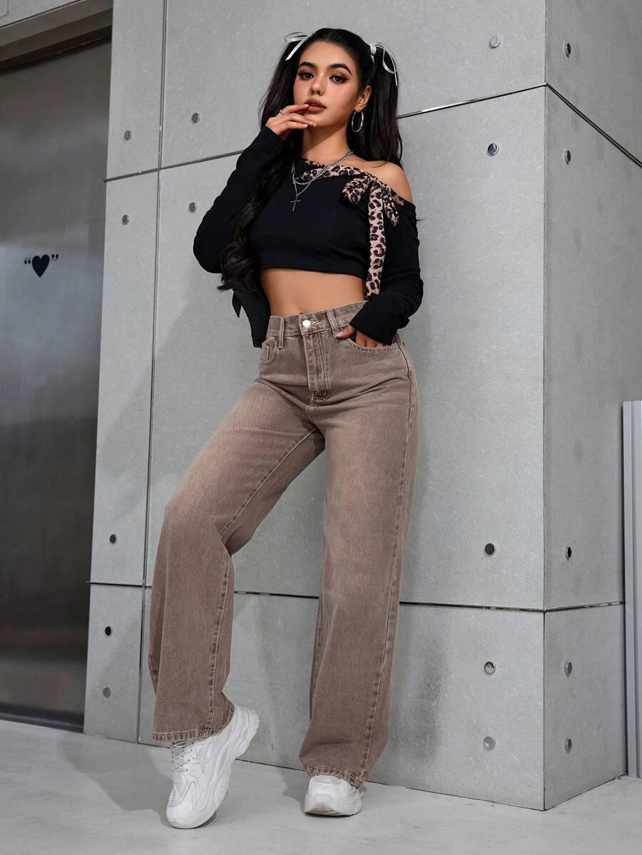 BRĄZOWE SPODNIE JEANS