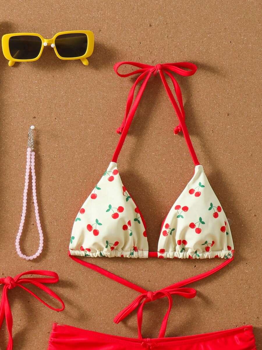 TRZYCZĘŚCIOWY KOMPLET BIKINI  wisienki