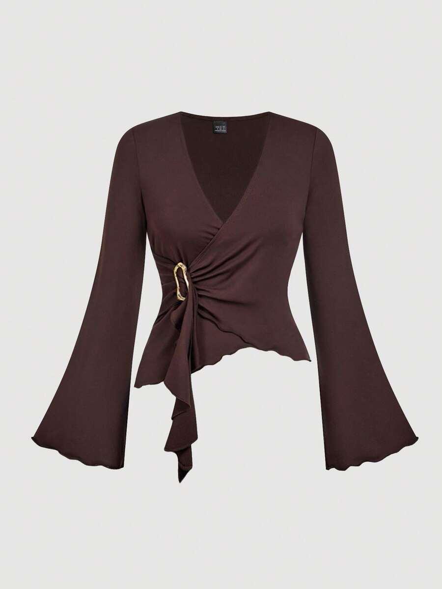 BRĄZOWA BLUZKA V-NECK
