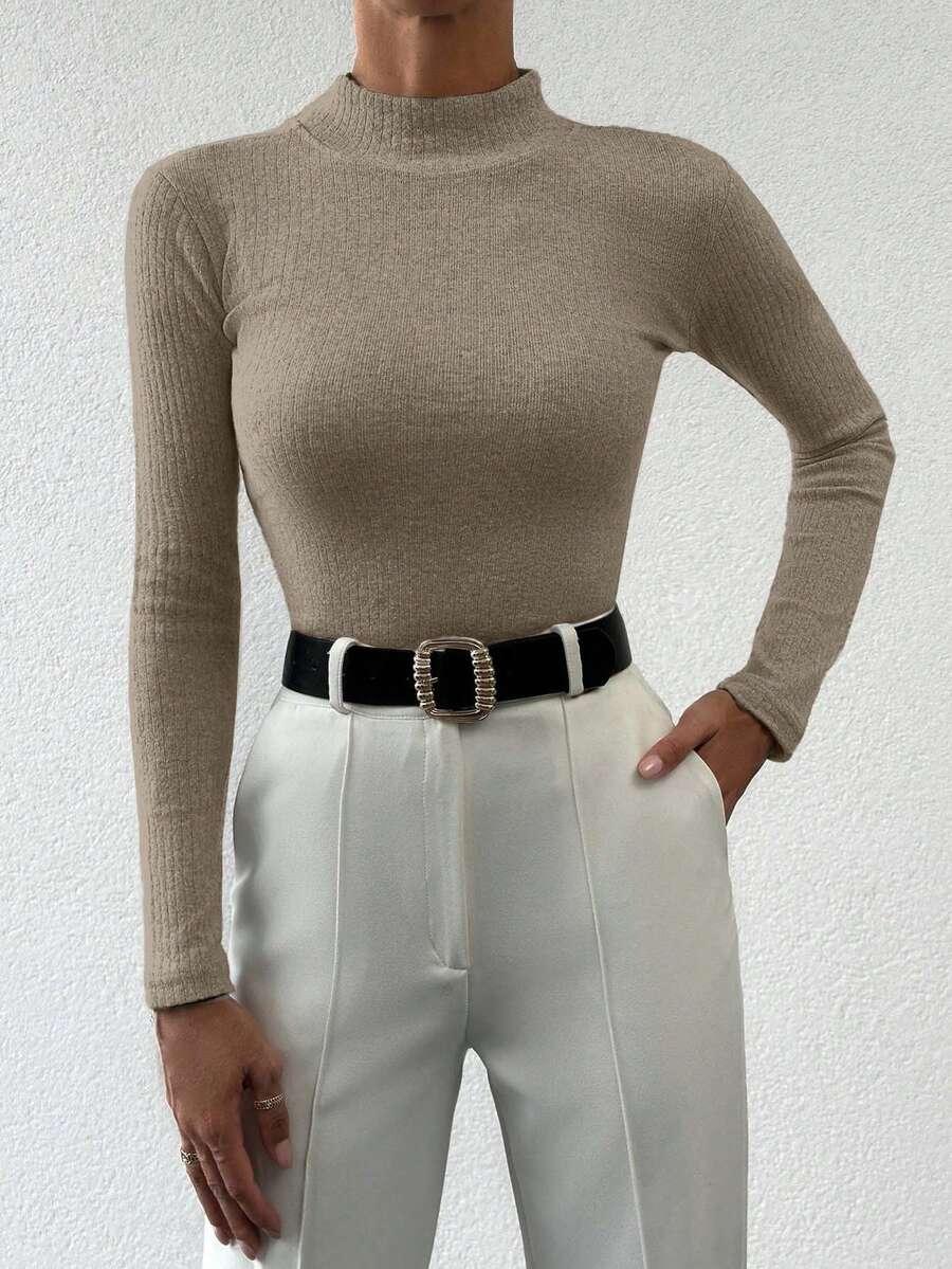 BEŻOWY SWETER DŁUGI RĘKAW 