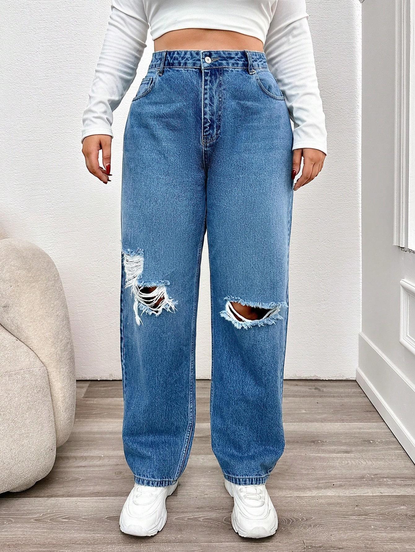spodnie jeans dziury wysoki stan