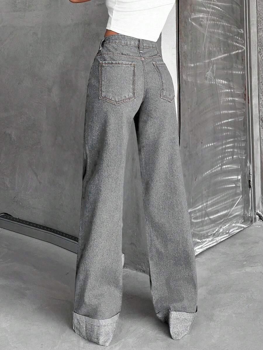 SZARE SPODNIE JEANS WYSOKI STAN 