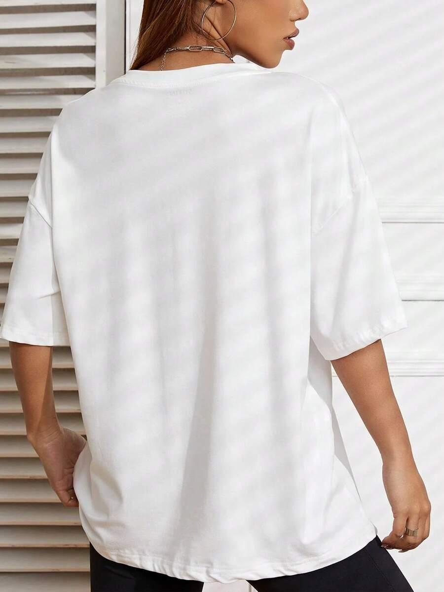 biały t-shirt napis print