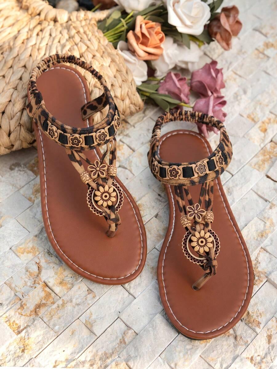 sandały płaski obcas leopard print