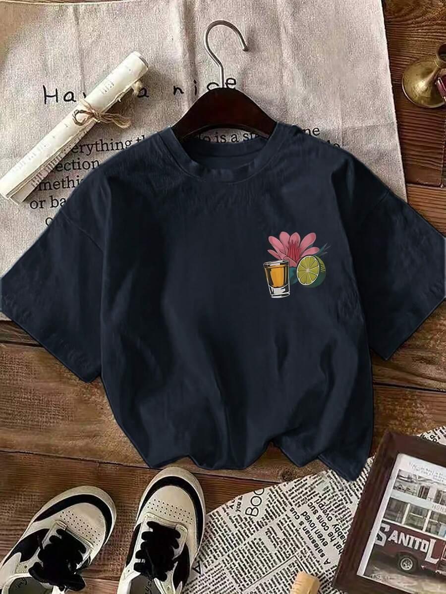 CZARNY T-SHIRT NADRUK Tequila 