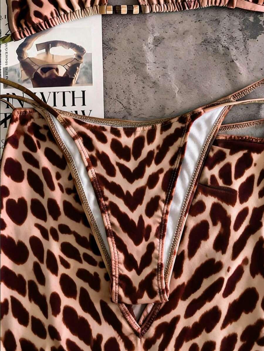 trzyczęściowy strój kąpielowy animal print
