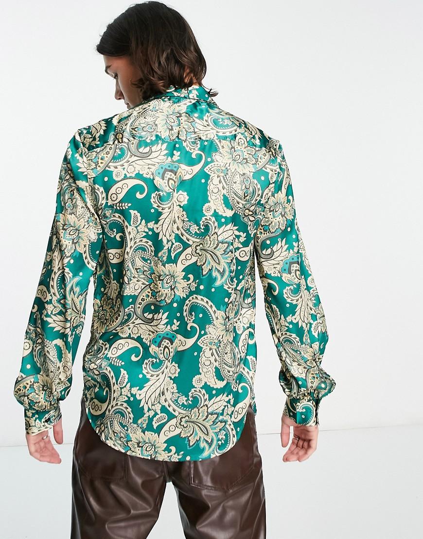 satynowa koszula print casual wzór wiązany dekolt