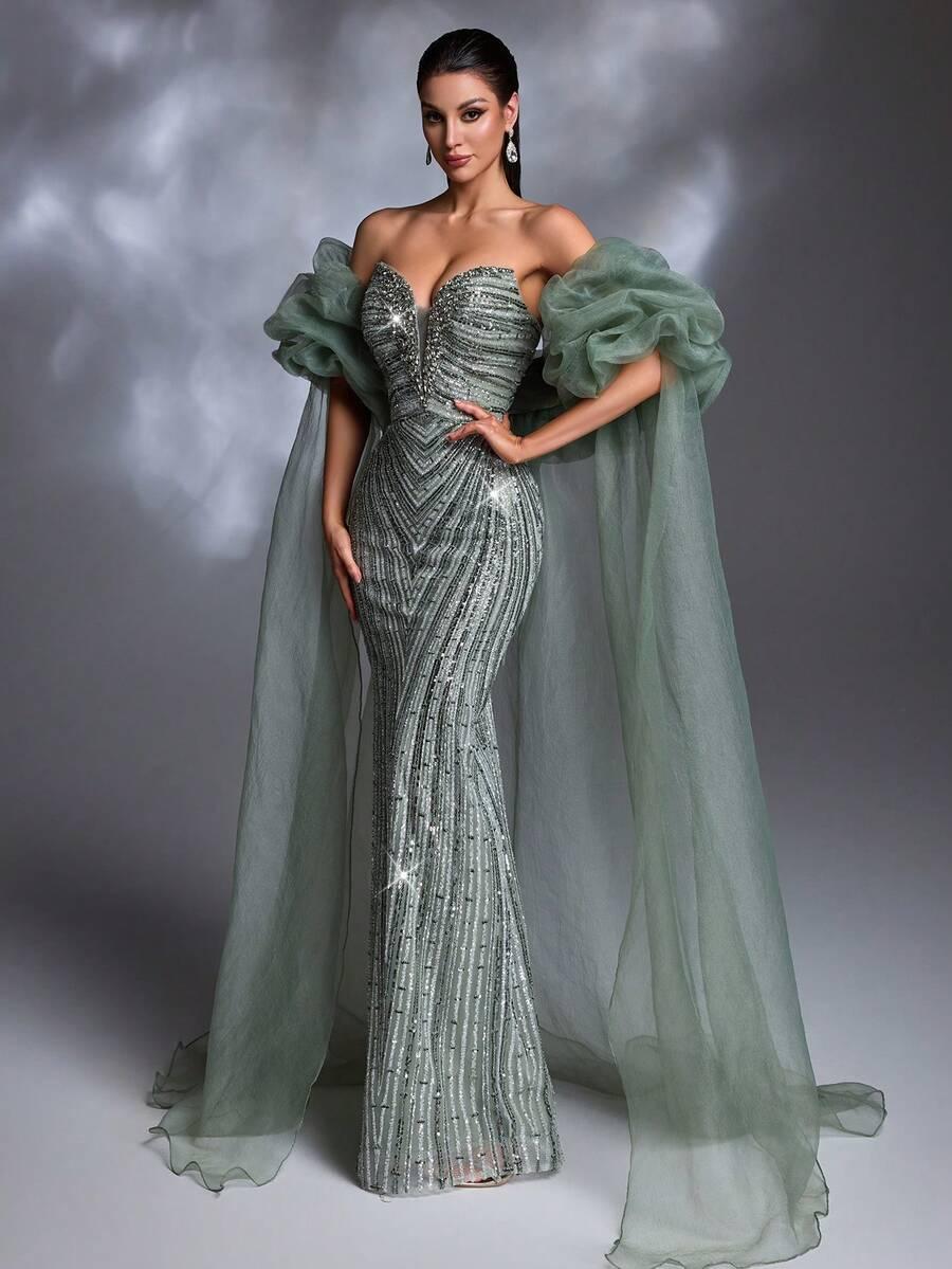 ELEGANCKA SUKIENKA MAXI Z CEKINAMI