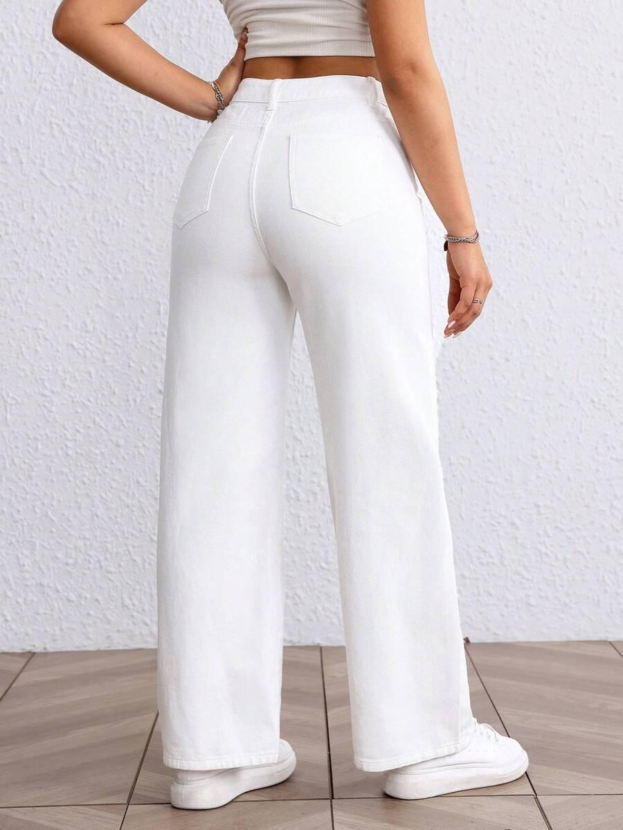 BIAŁE PROSTE SPODNIE JEANS WYSOKI STAN