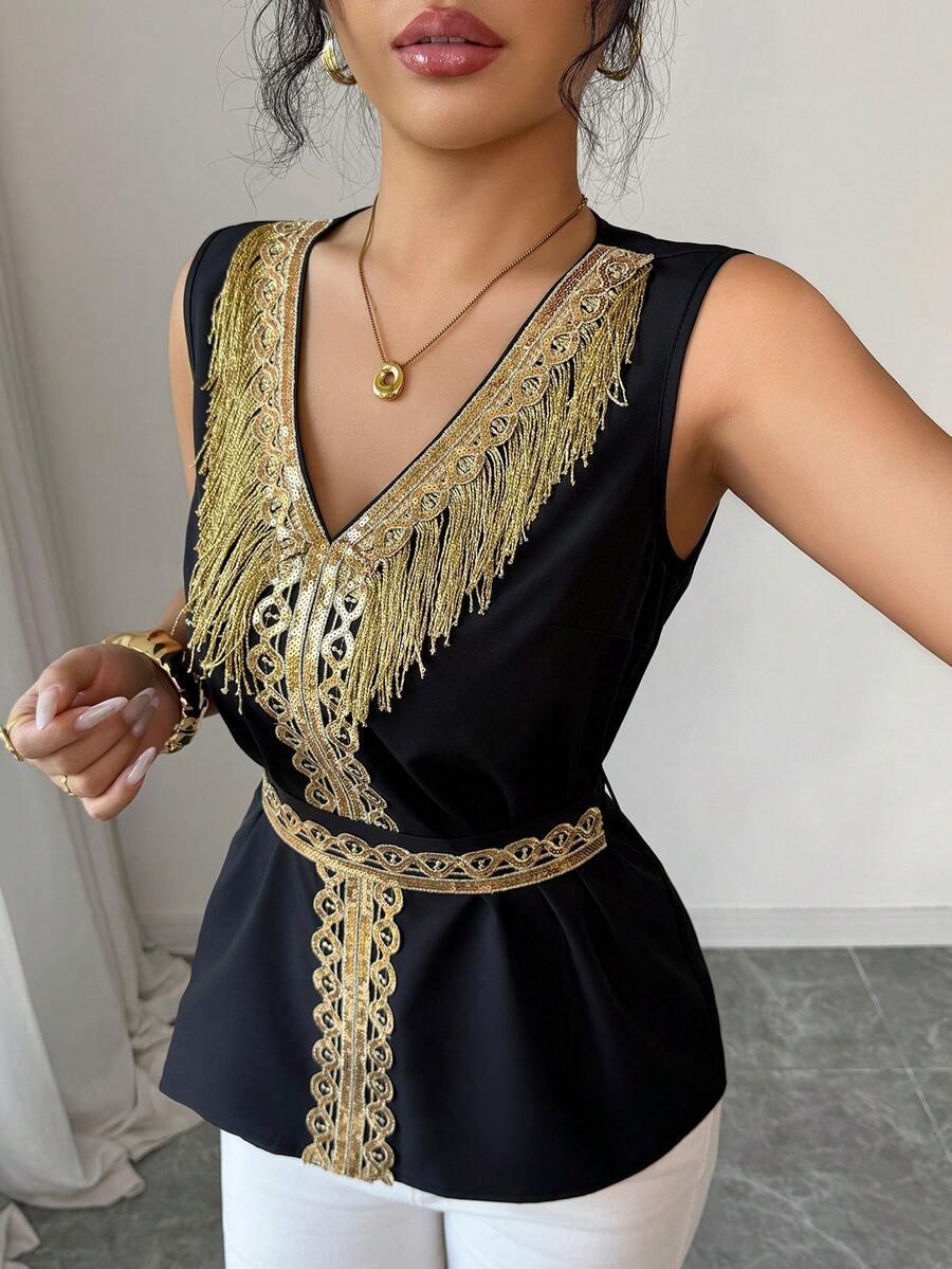 bluzka bez rękawów v-neck