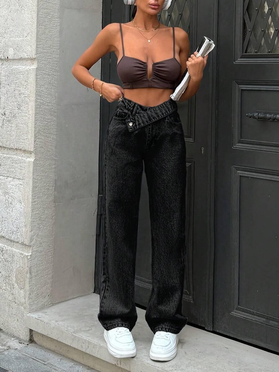 CZARNE PROSTE SPODNIE JEANS