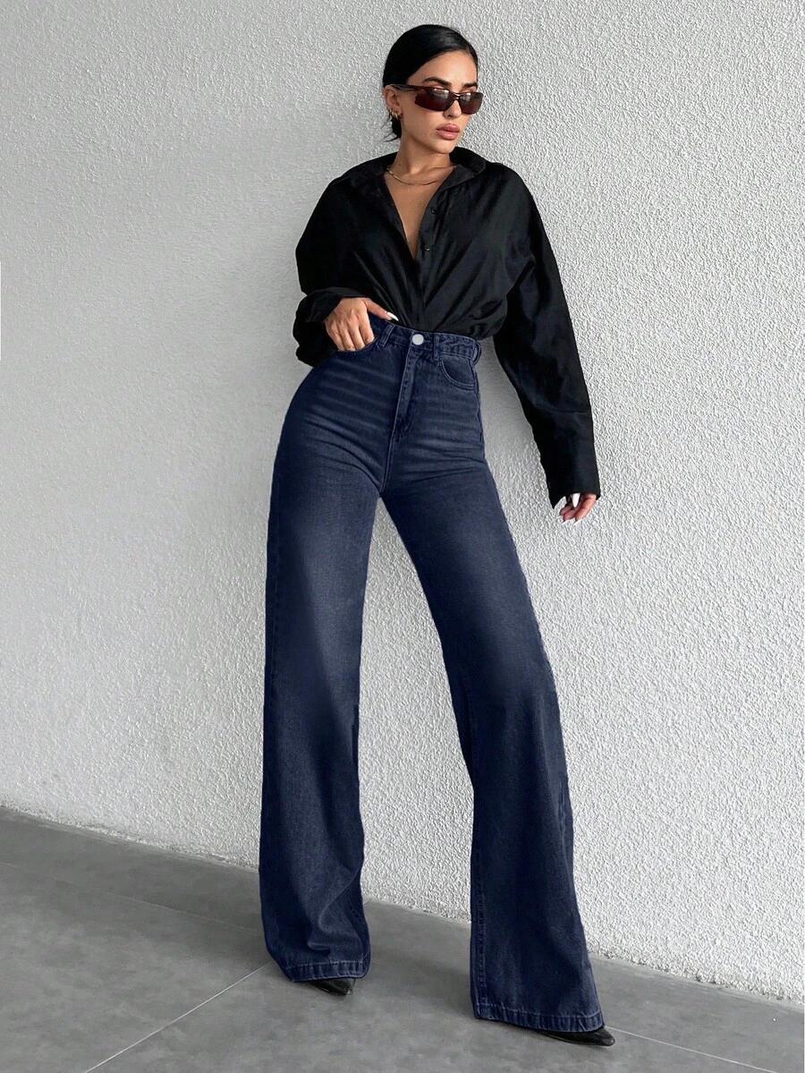 GRANATOWE SPODNIE JEANS
