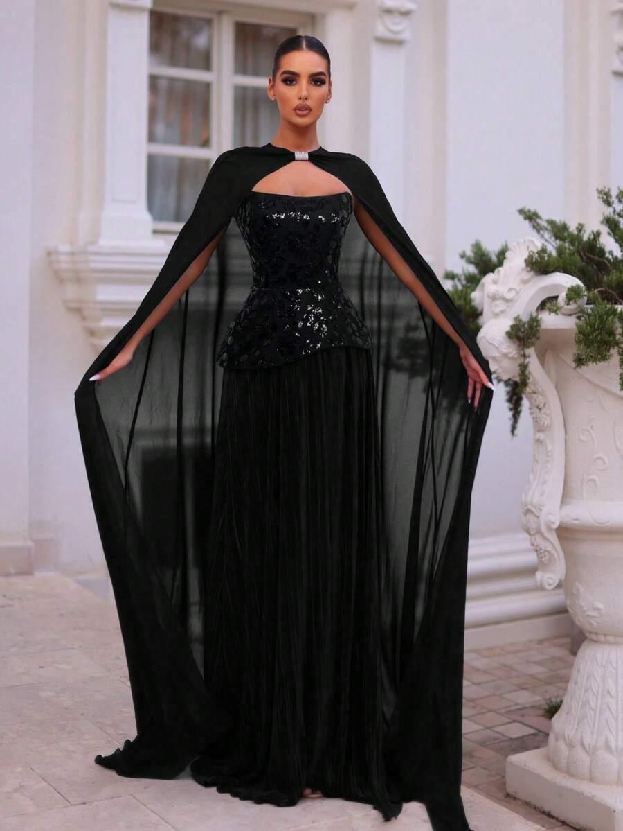 czarna maxi sukienka cekiny 