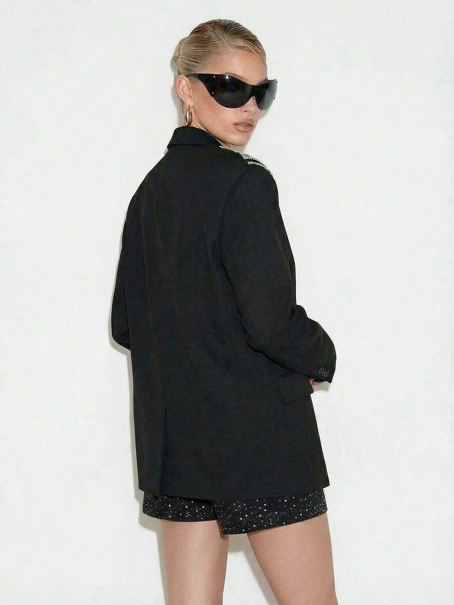 CZARNA MARYNARKA OVERSIZE zdobienie
