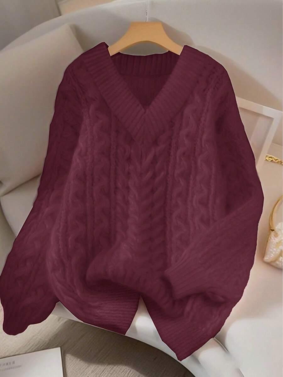 bordowy sweter v neck 