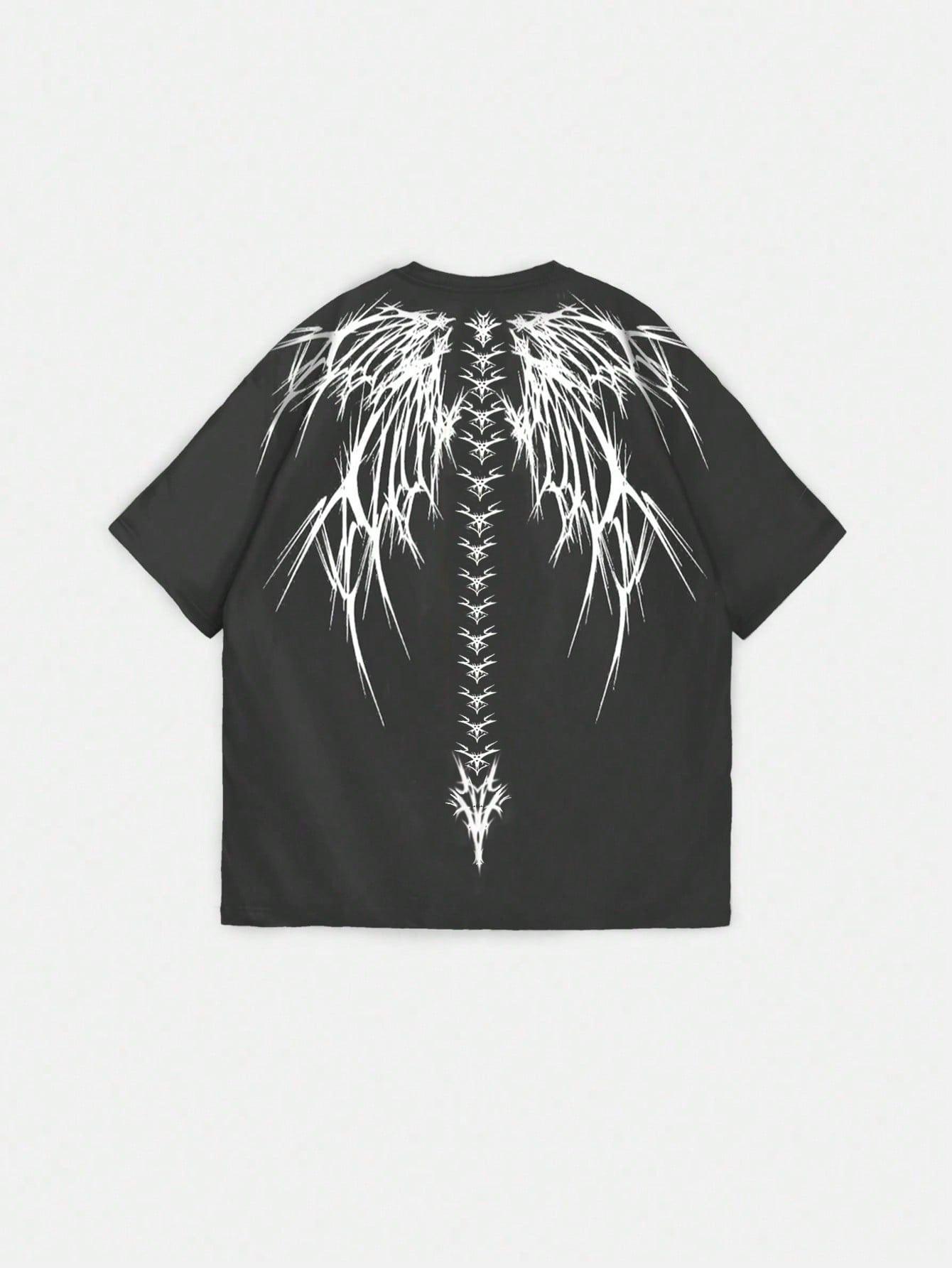SZARY T-SHIRT OKRĄGŁY DEKOLT PRINT