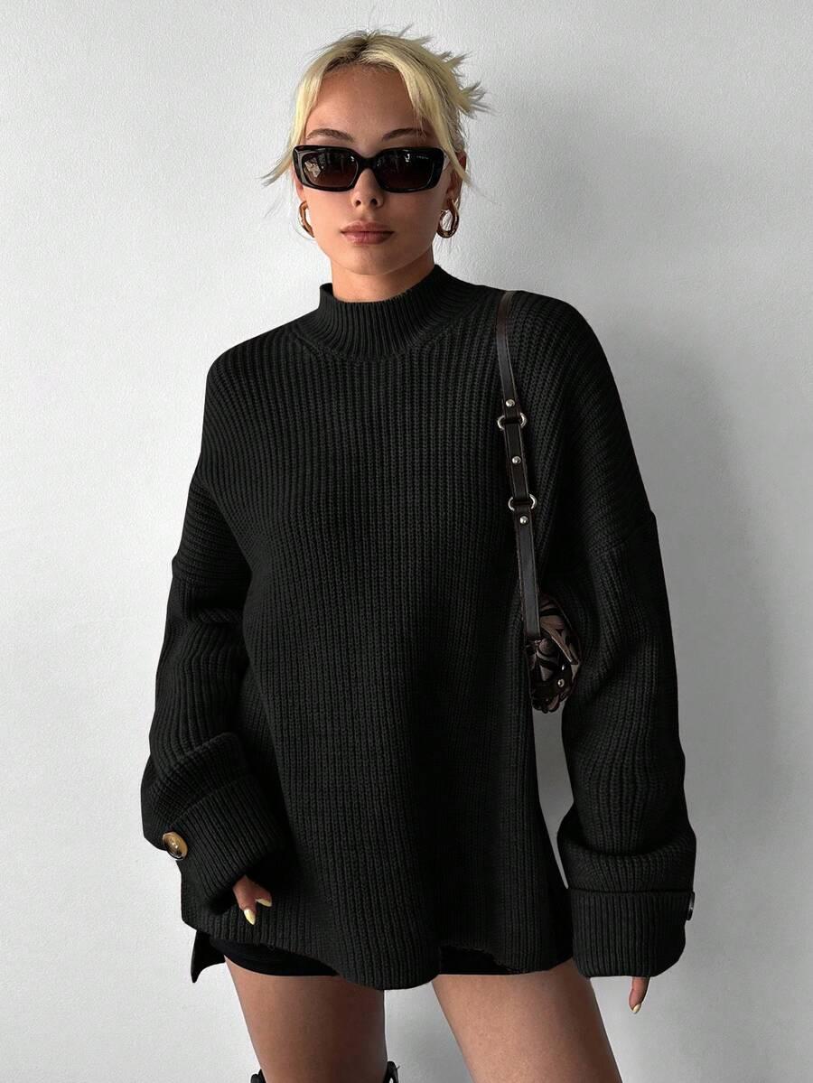 CZARNY DZIANINOWY SWETER