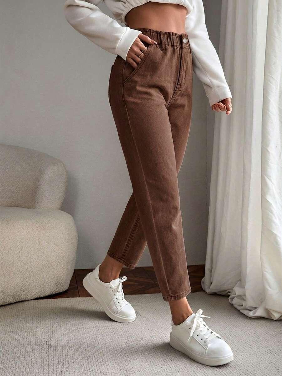 BRĄZOWE SPODNIE JEANS