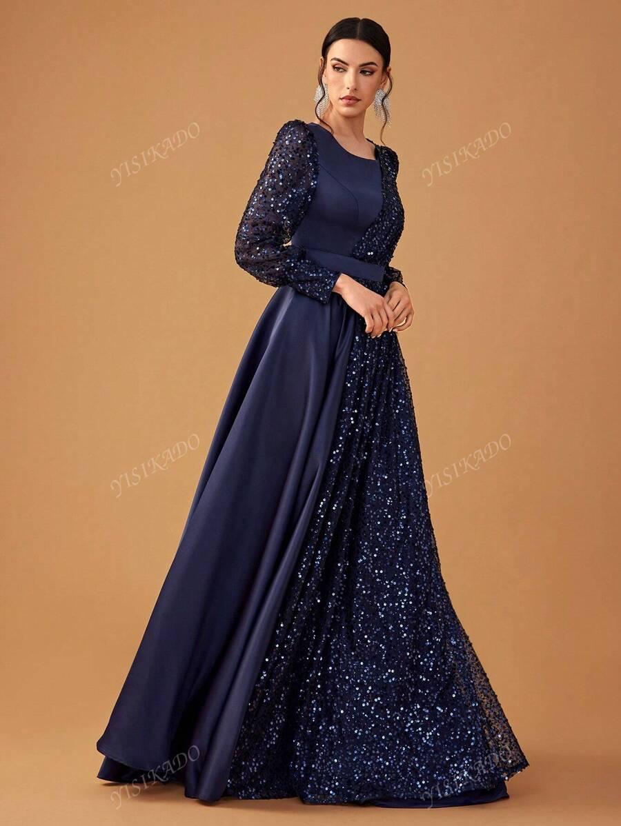 MAXI SUKIENKA Z DŁUGIM RĘKAWEM CEKINY 
