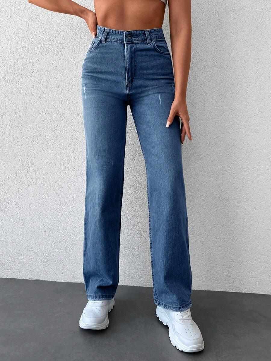 NIEBIESKIE SPODNIE JEANS SZEROKA NOGAWKA