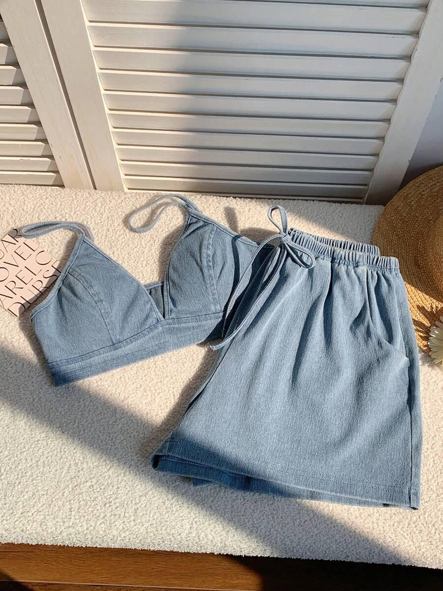 niebieski top jeans