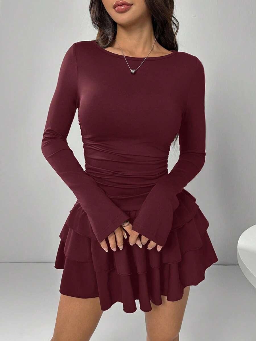 bordowa mini sukienka
