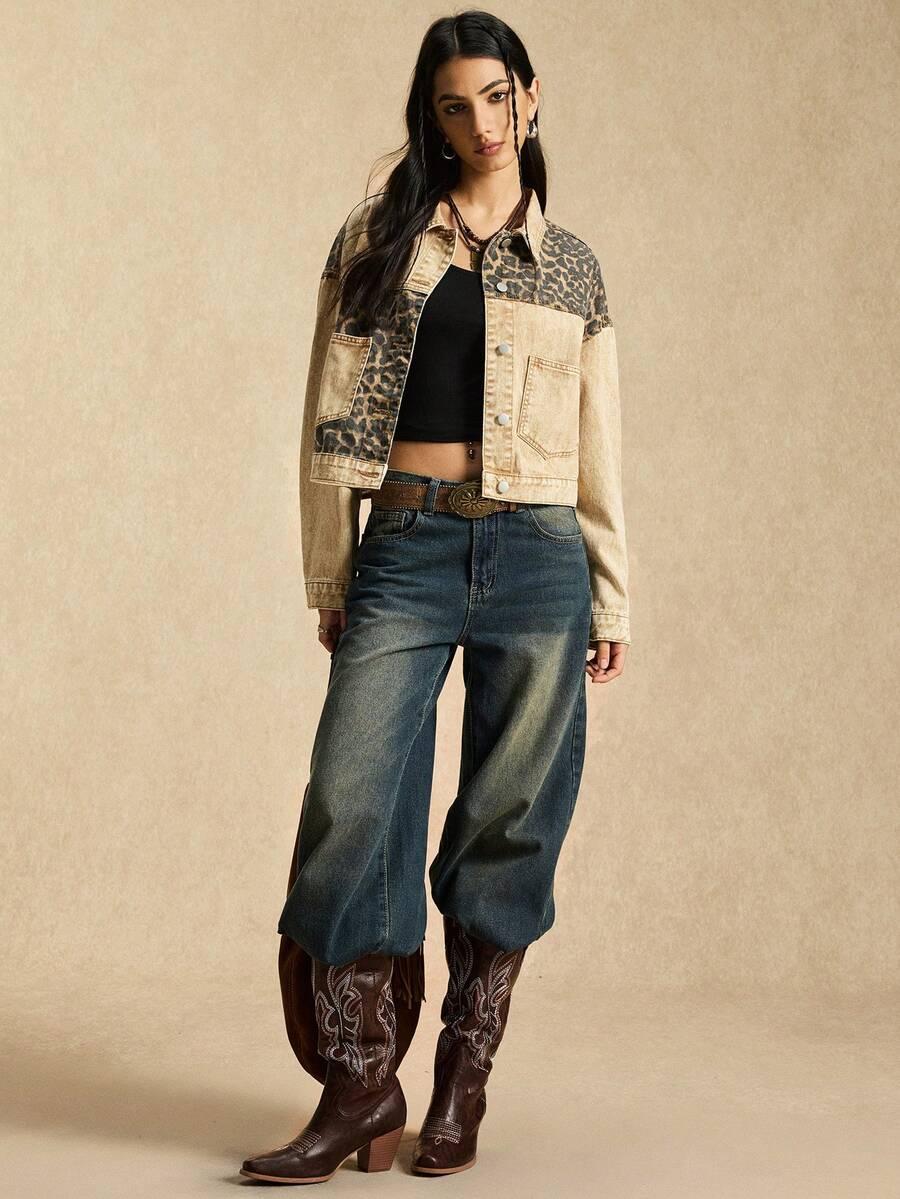 BEZOWA KURTKA JEANS ANIMAL PRINT
