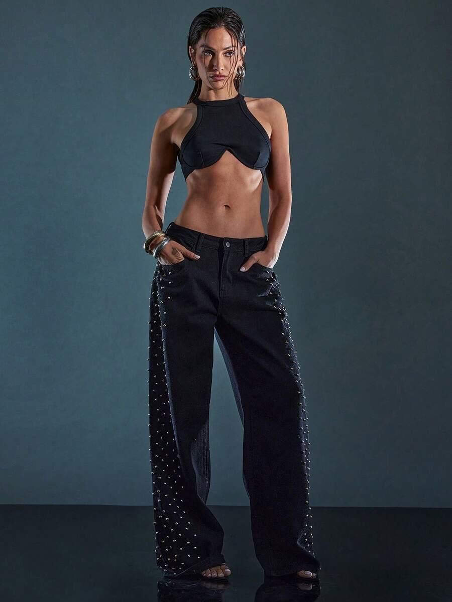 CZARNE SPODNIE JEANS 