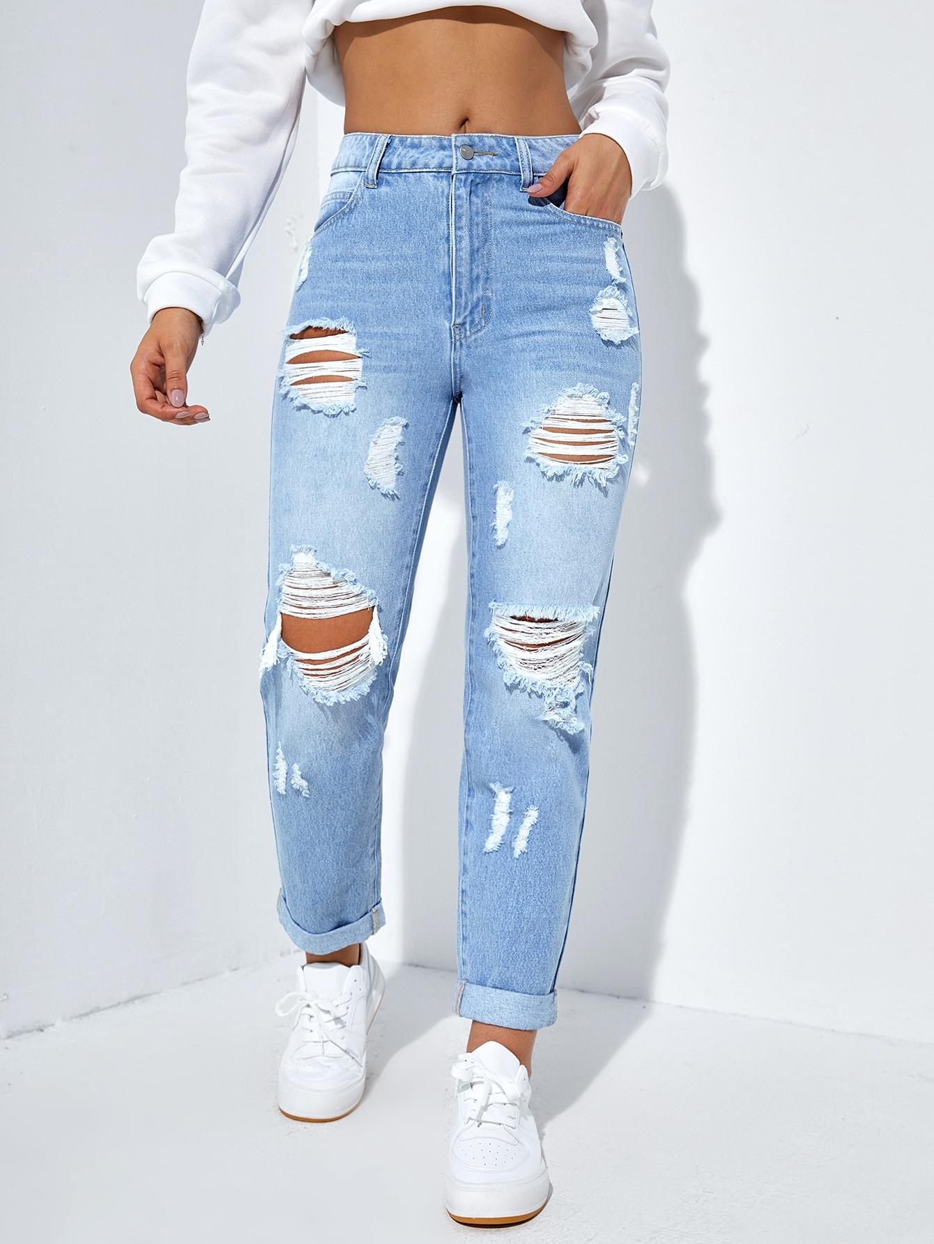 PROSTE SPODNIE RIPPED JEANS ZAMEK KIESZENIE