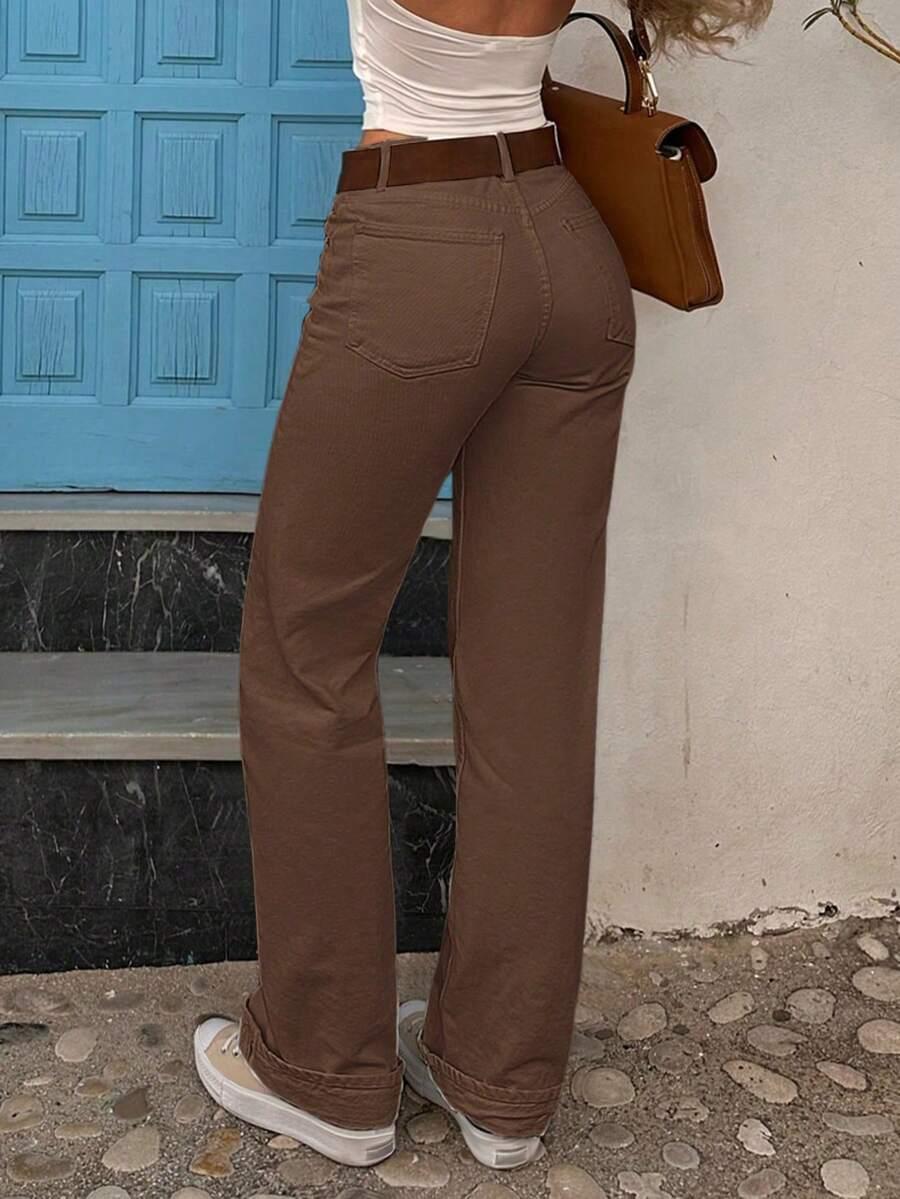 BRĄZOWE SPODNIE JEANS