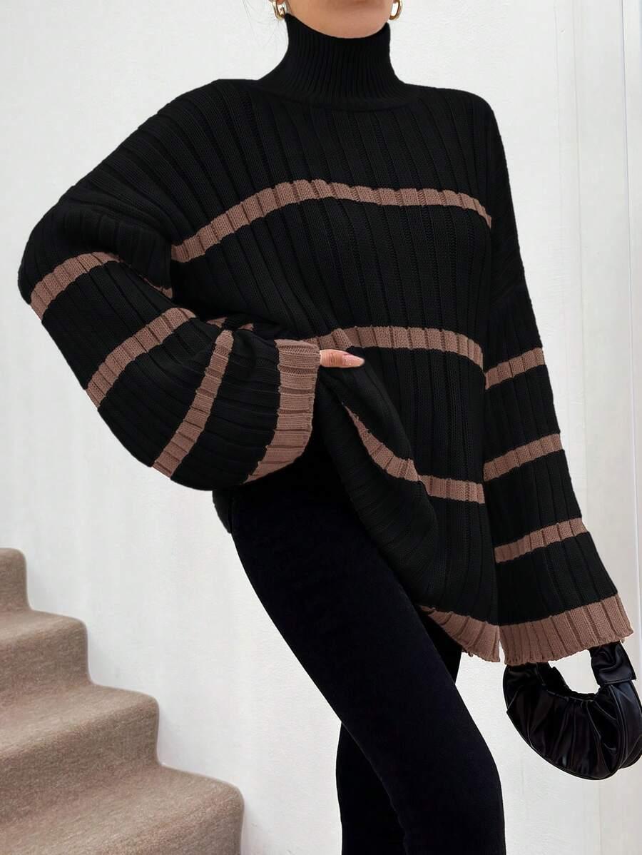 sweter w paski półgolf