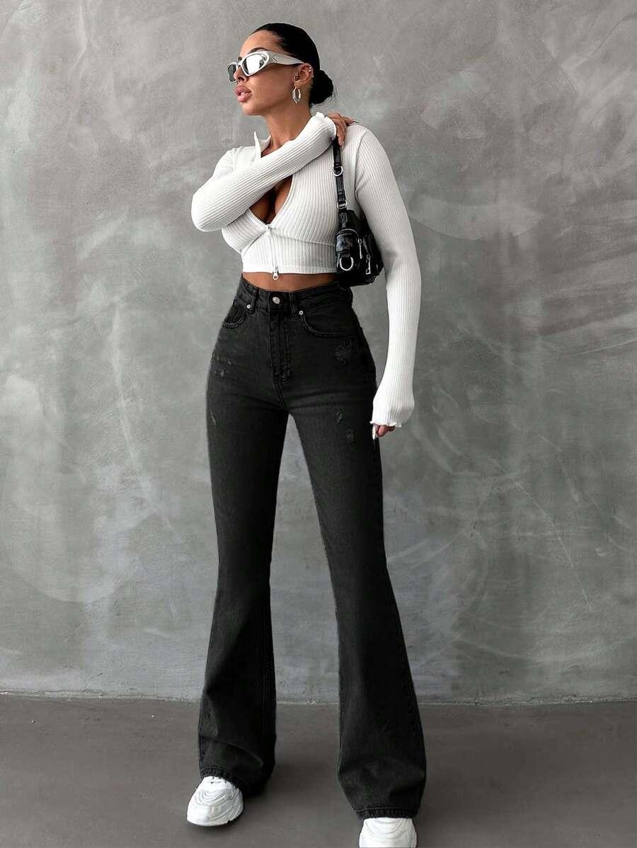 CZARNE SPODNIE JEANS