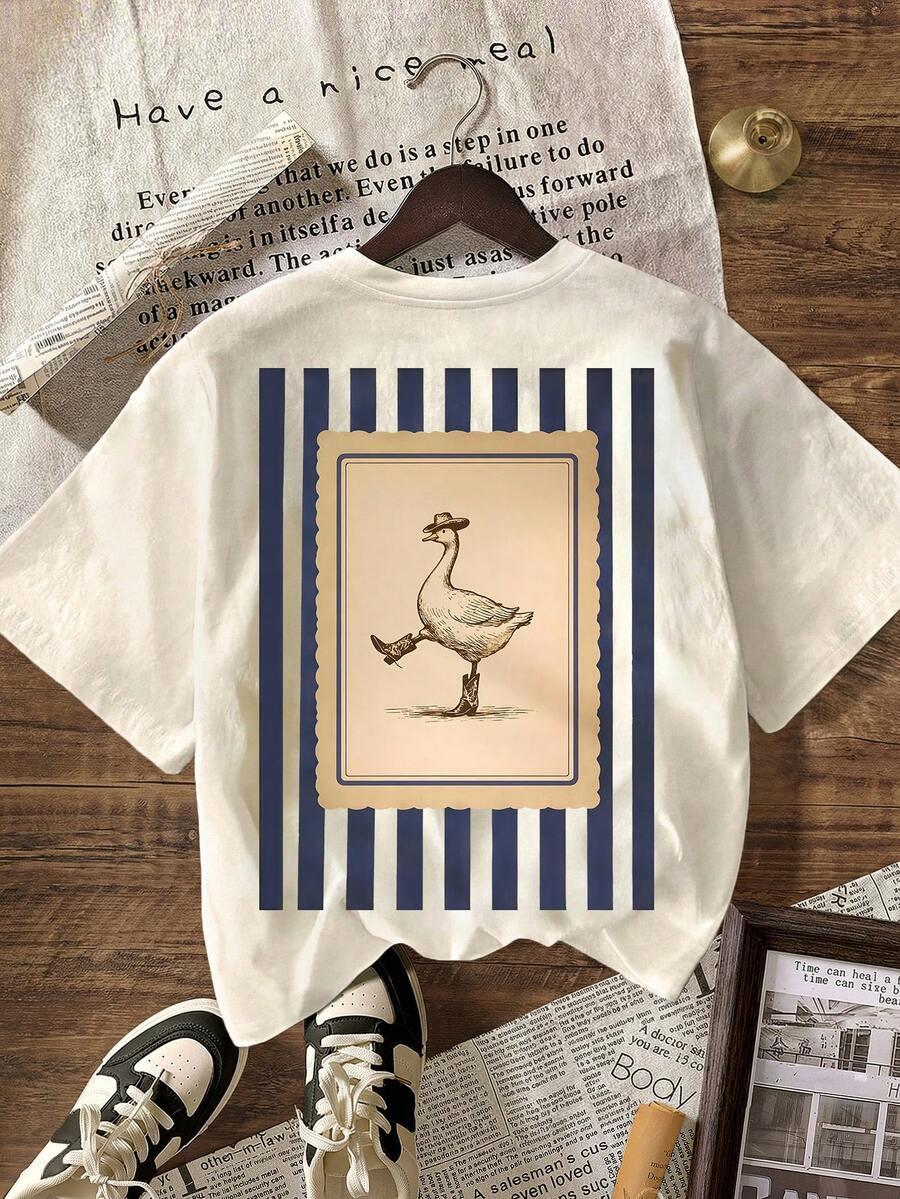 t-shirt okrągły dekolt nadruk