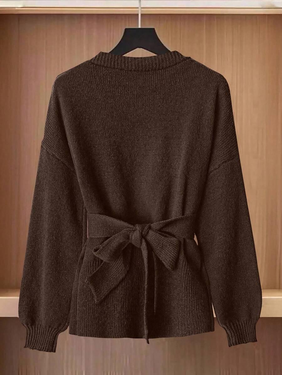 BRĄZOWY SWETER WIĄZANIE