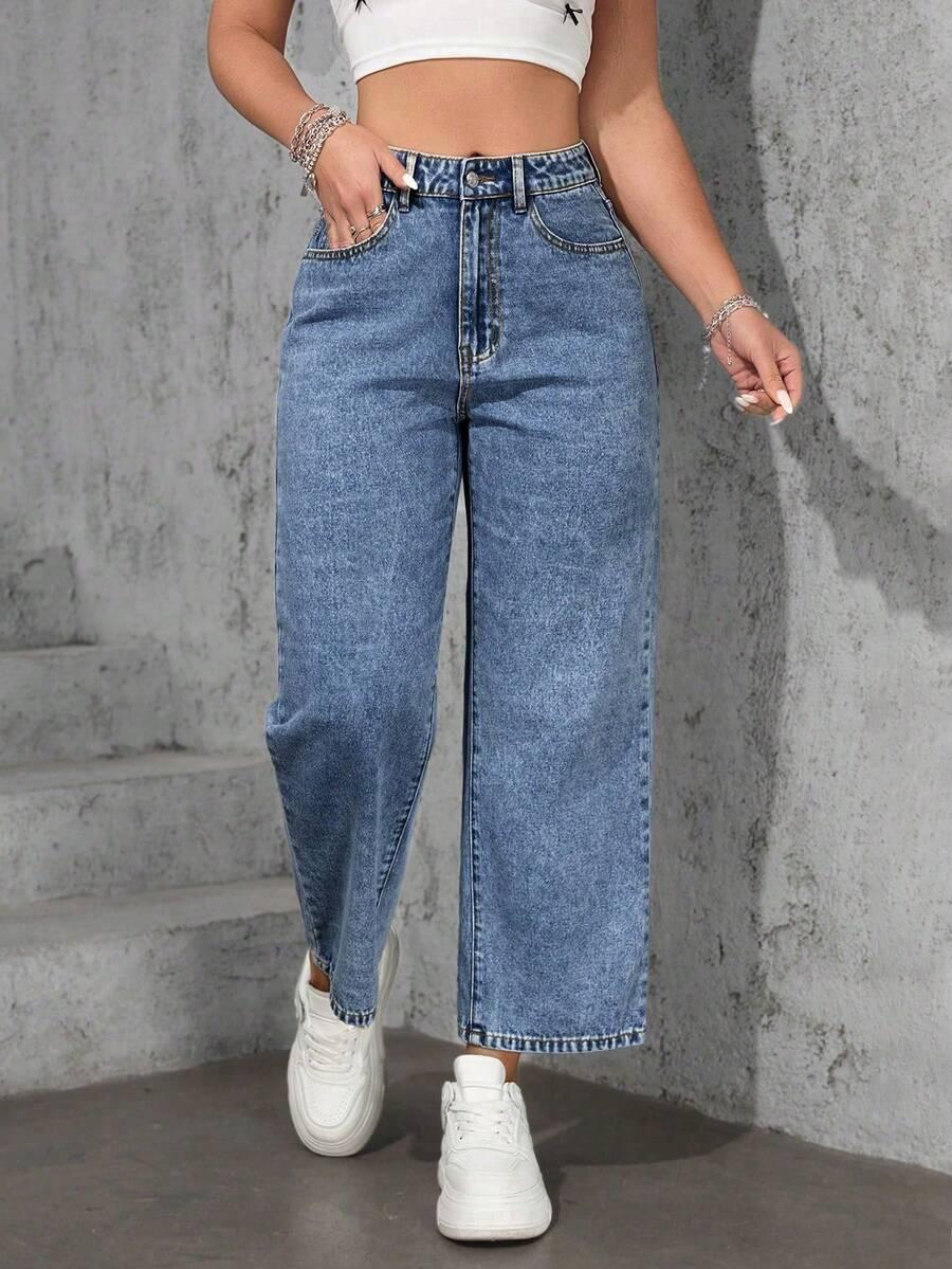 niebieskie jeansy wysoki stan 