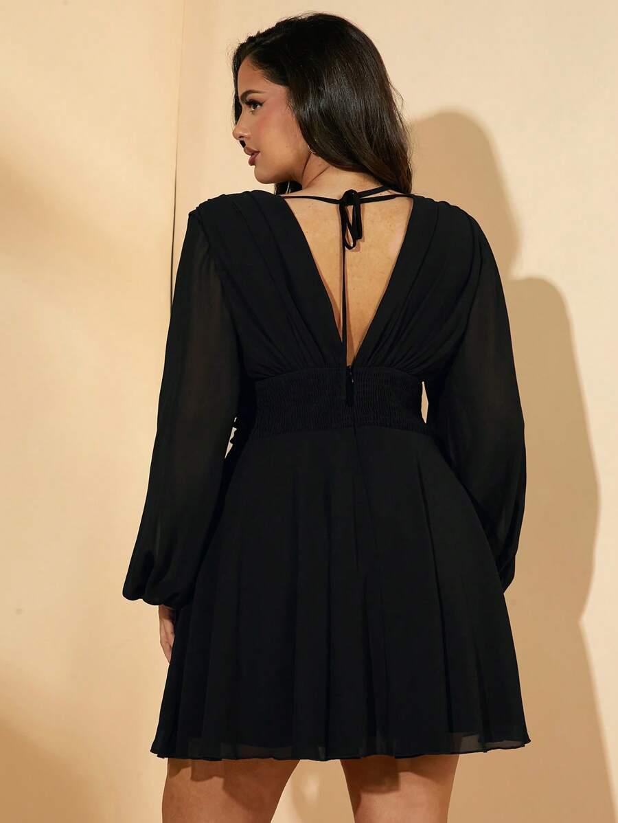 CZARNA SUKIENKA V-NECK 