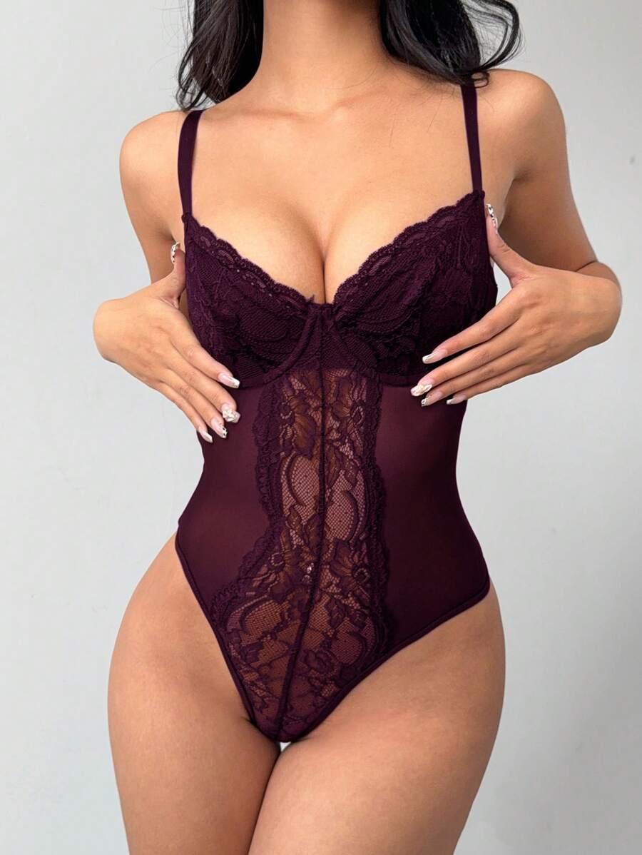 burgundowe body koronka siateczka