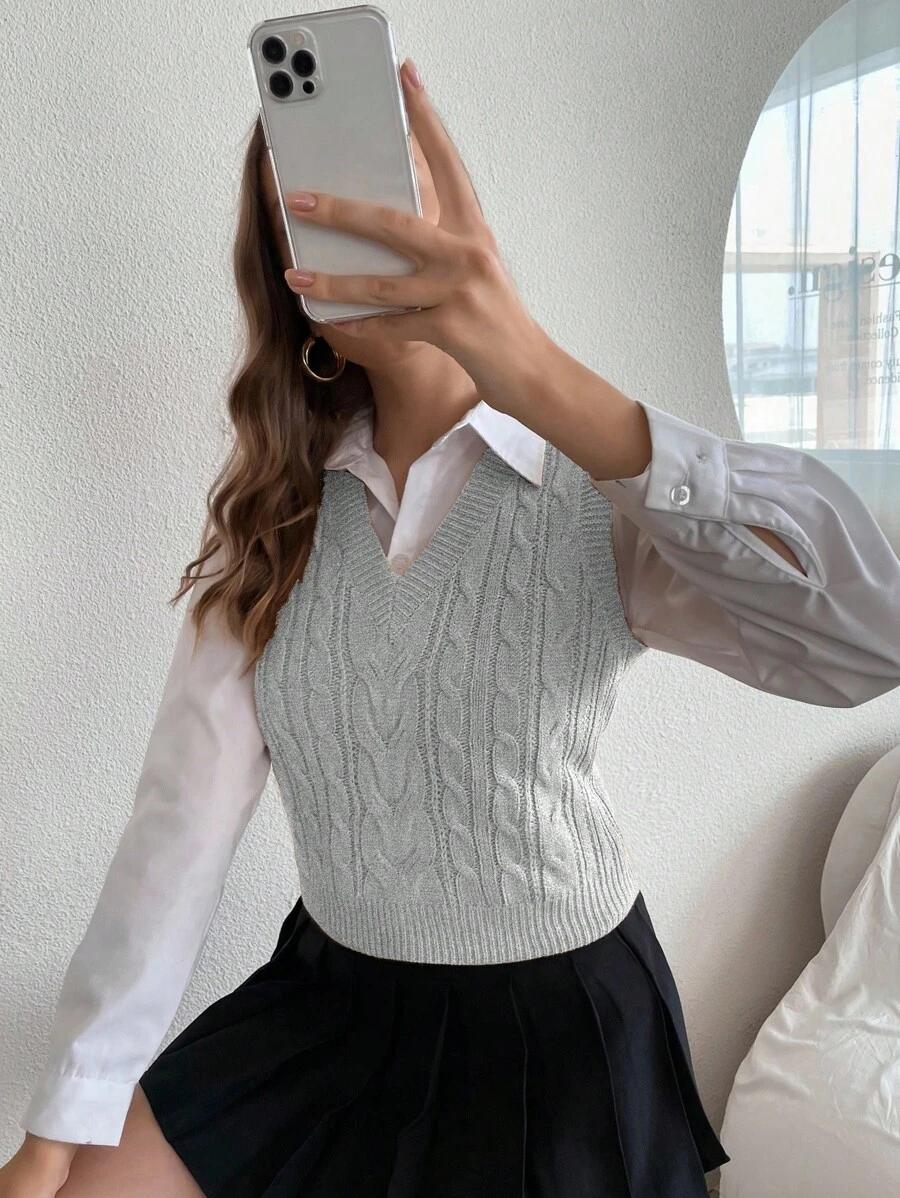 SZARA KAMIZELKA V NECK