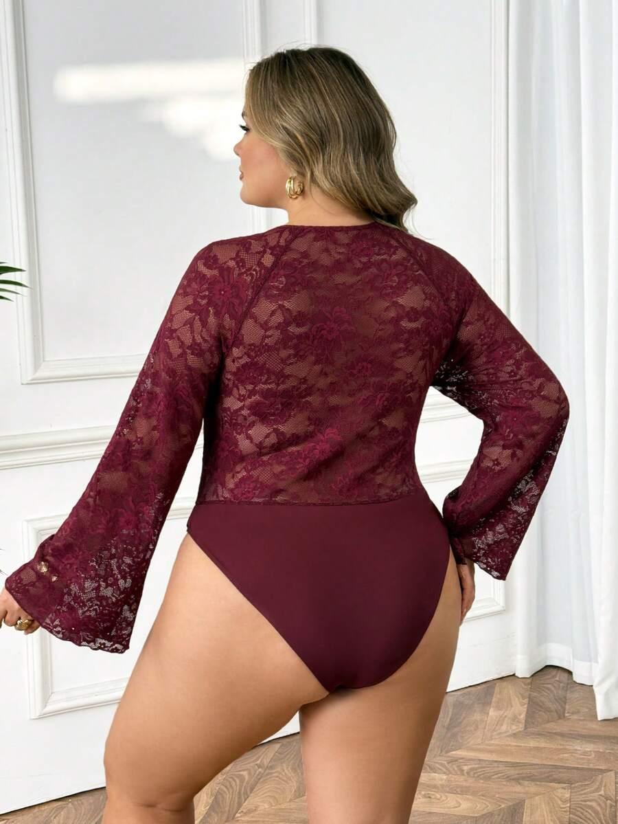 bordowe body koronka